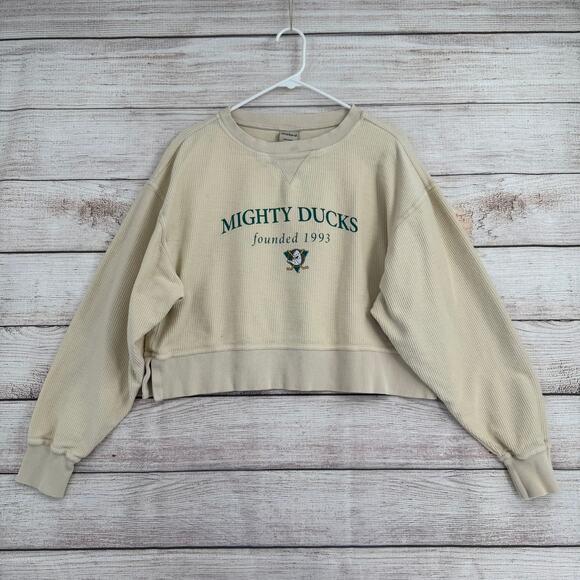 Chicka-D Mighty Ducks Thermal Cropped Boxy Sweatshirt Womens Medium Cream - Picture 1 of 10